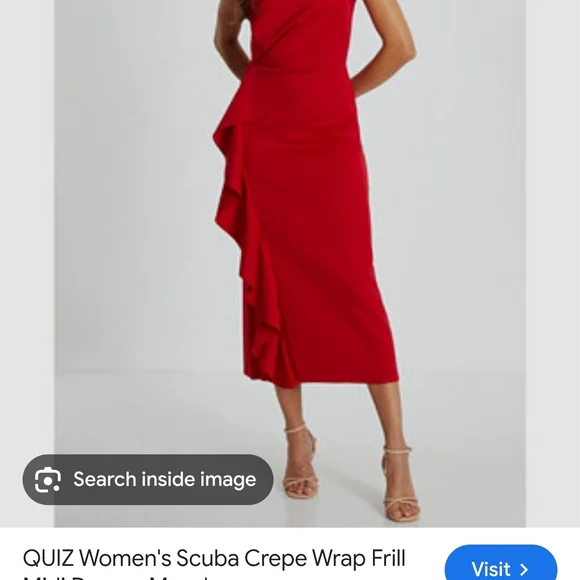 Sleeveless V-Neck Red Ruffle Midi Dress - Picture 2 of 10